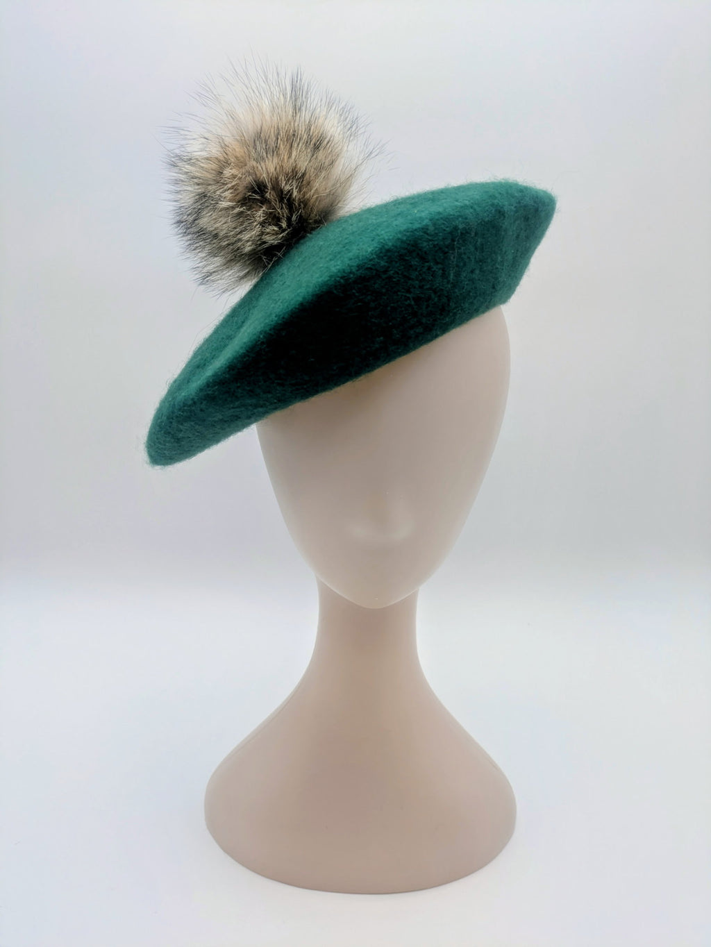Wool Beret with Fur Pompom