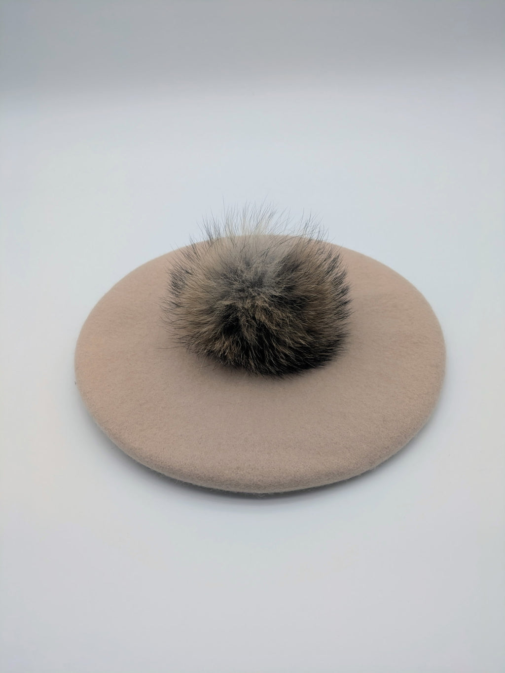 Wool Beret with Fur Pompom