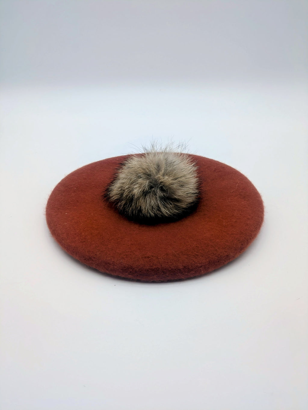 Wool Beret with Fur Pompom